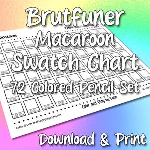 Tabela de Amostras de Macarons Brutfuner para Conjunto de Lápis de Cor | Página de Amostras de Cores em PDF para Impressão DIY | Papel Tamanho Carta EUA e A4