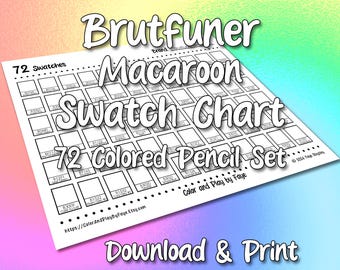 Brutfuner Macaron 72 Swatch Chart for Colored Pencil Set | DIY Printable PDF Color Chart Swatch Page | US Letter & A4 Size Paper