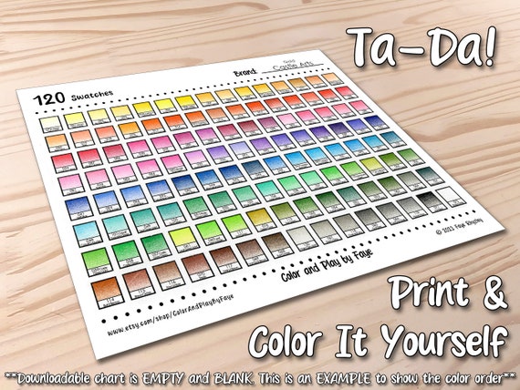 Castle Art Color Chart 120 Color Swatch Chart Single Page Digital Print PDF  Download Instantly 
