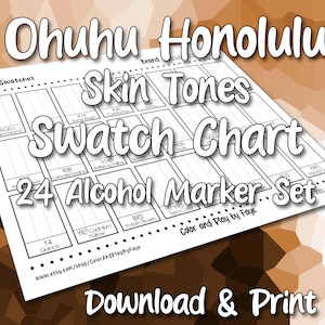 Ohuhu Honolulu - Tabela de Amostras com 24 Tons de Pele - Conjunto de Marcadores de Álcool com Ponta de Pincel | Página de Amostra de Cores em PDF para Impressão DIY | Papel Carta e A4