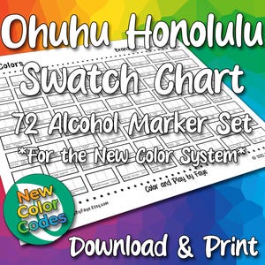 New Numbers Ohuhu Honolulu 72 Swatch Chart for Brush Tip Alcohol Marker Set | DIY Printable PDF Color Chart Swatch Page | US Letter & A4