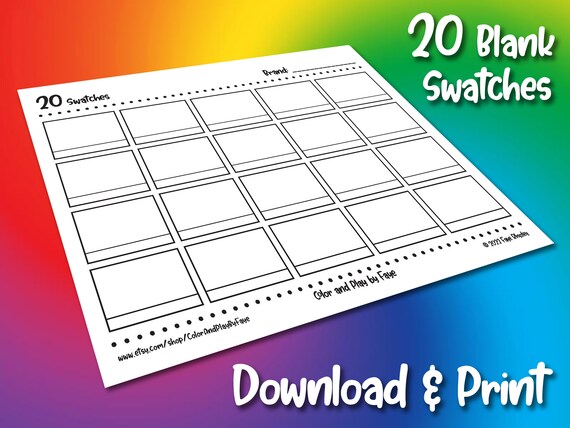20 Swatch Blank Color Chart Printable Page DIY Color Chart | Etsy