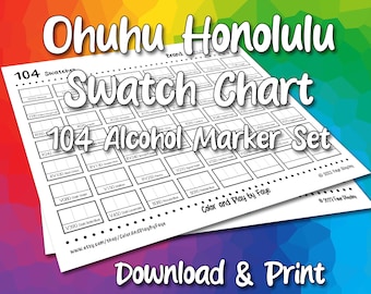 Ohuhu Honolulu 104 Marker Swatch Blank Chart Printable | DIY Color Chart | Download and Print at Home | Digital PDF | US Letter & A4 Size