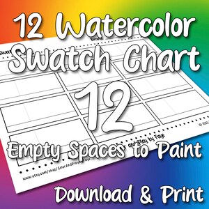 Staalkaart 12 voor aquarelpotloden | DIY afdrukbare pdf kleurenkaart staalpagina | Papier van Amerikaans letter- en A4-formaat