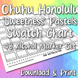 Ohuhu Honolulu 48 Swatch Chart für Pastel Brush Tip Alkohol Marker Set | DIY druckbare PDF-Farbkarte Musterseite | US Letter & A4 Papier
