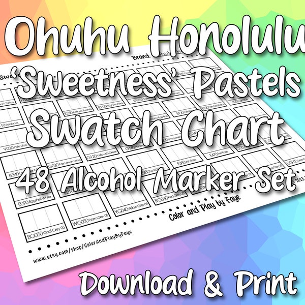 Ohuhu Honolulu 48 Pastel Marker Swatch Blank Chart Printable | DIY Color Chart | Download and Print at Home | Digital PDF | Letter & A4