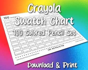 Crayola 100 Swatch Chart for Colored Pencil Set | DIY Printable PDF Color Chart Swatch Page | US Letter & A4 Size Paper