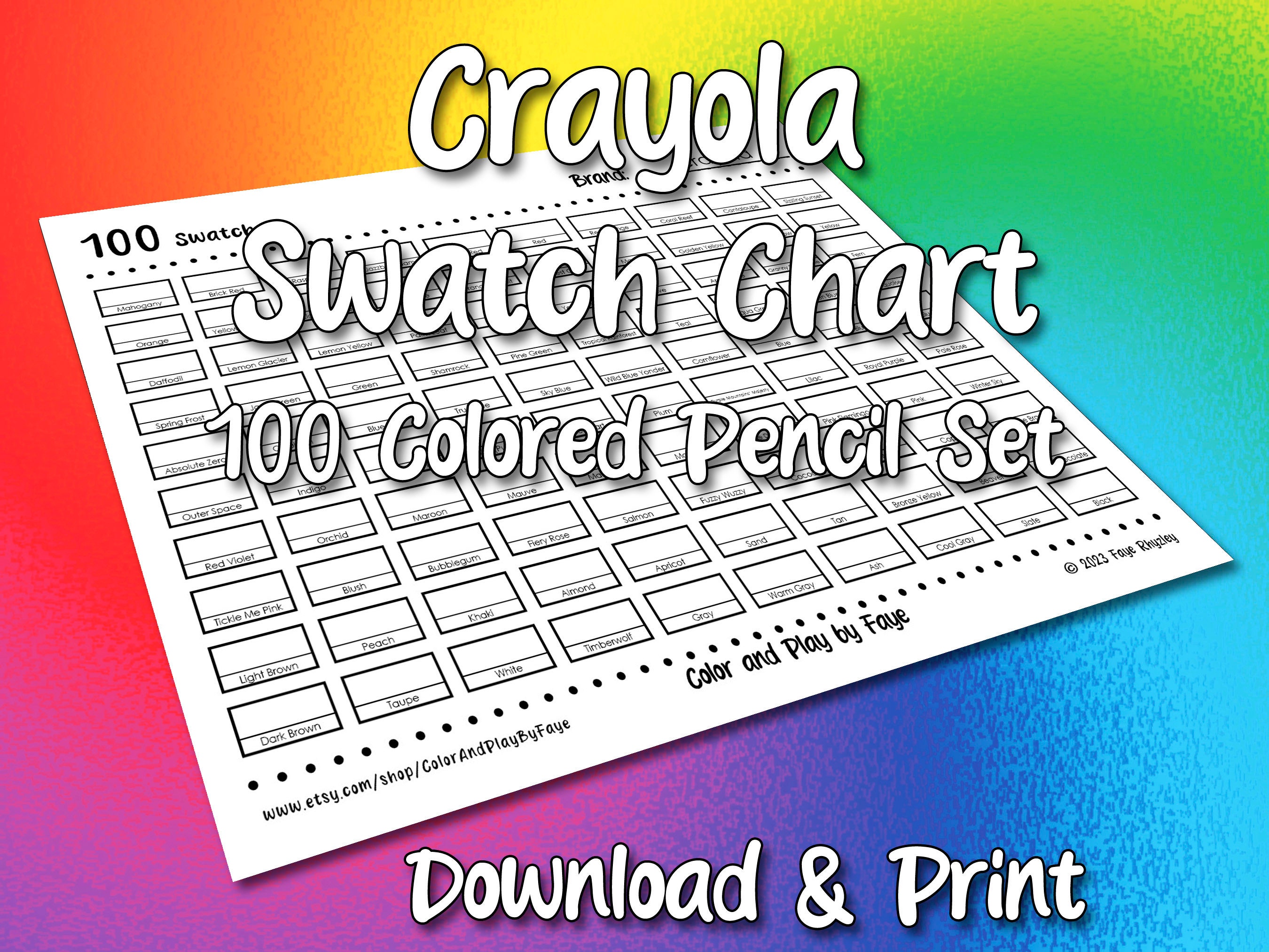 Nuancier Crayola Tableau de 100 échantillons de couleurs 8 ensemble de  fichiers PDF numériques bricolage Télécharger et imprimer à la maison  Étiquettes du nuancier Crayola Super Tips -  France