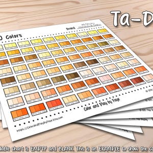 May include: A color swatch chart titled 480 Colors with the text Ta-Da! and Brand: Honolulu & Oahu. The chart features a grid of small rectangular boxes in various shades of yellow, orange, brown, and red, with the text Color and Play by Faye.
