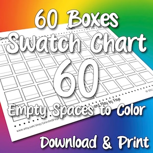 Tabela de Amostras 60 para Lápis de Cor ou Outras Mídias | Página de Amostra de Tabela de Cores em PDF para Impressão DIY | Papel Tamanho Carta EUA e A4