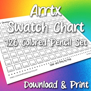 Arrtx 126 Tabela de Amostras para Conjunto de Lápis de Cor | Página de Amostra de Tabela de Cores em PDF para Impressão DIY | Papel Tamanho Carta EUA e A4