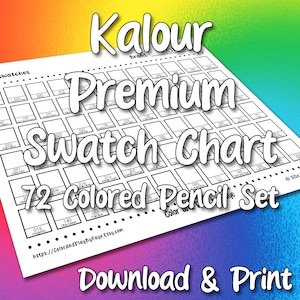 Kalour 72 Swatch Chart for Premium Colored Pencil Set | DIY Printable PDF Color Chart Swatch Page | US Letter & A4 Size Paper
