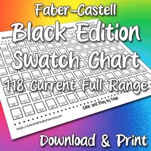 Tabela de Amostras Faber Castell Black Edition 118 para Linha de Lápis de Cor (inclui Nomes!) | Página de Tabela de Cores em PDF para Impressão DIY | Papel EUA e A4