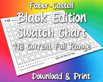 Faber Castell Black Edition 118 Swatch Chart for Colored Pencil Range (includes Names!) | DIY Printable PDF Color Chart Page | US & A4 Paper