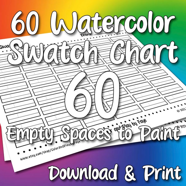 60 Watercolor Swatch Page | Blank DIY Color Chart Printable Page | Paint or Ink | Download & Print at Home | Digital PDF | US Letter Paper