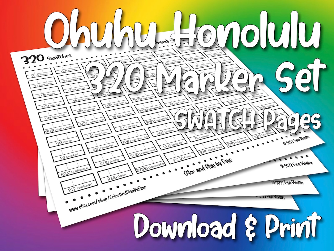 Ohuhu Honolulu 320 Marker Swatch Blank Chart Printable DIY Etsy