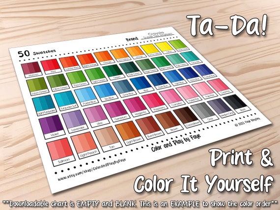 Crayola Super Tips 50 Marker Swatch Blank Chart Printable DIY