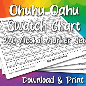 Ohuhu Oahu 320 staalkaart voor beitelpunt alcoholmarkerset | DIY afdrukbare pdf kleurenkaart staalpagina | Papier van Amerikaans letter- en A4-formaat