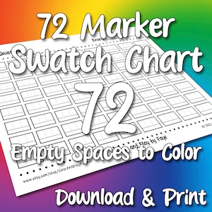 Tabela de Amostras de 72 Marcadores | Página de Amostras de Cores em PDF para Impressão DIY | Papel Tamanho Carta EUA e A4