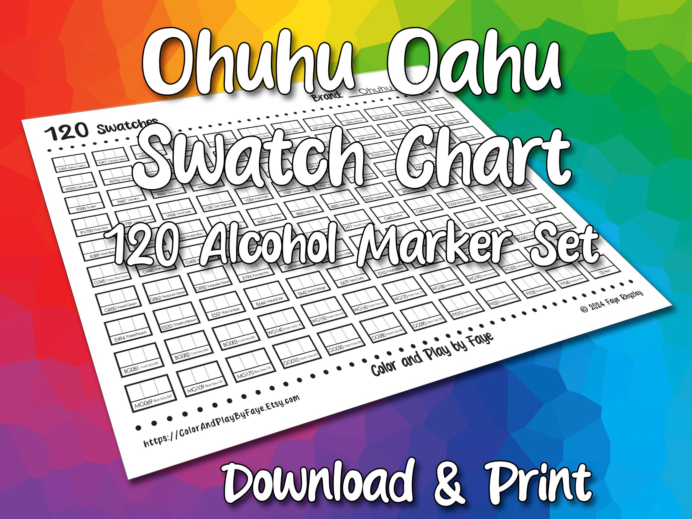 Ohuhu Oahu 120 Marker Swatch Blank Chart Printable DIY Color Chart ...