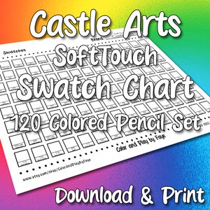 Castle Arts 120 Swatch Chart für Soft Touch Buntstifte Set | DIY druckbare PDF-Farbkarte Musterseite | US Letter & A4 Papier