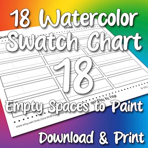 Swatch Chart 18 für Aquarellstifte | DIY druckbare PDF-Farbkarte Musterseite | US Letter & A4 Papier