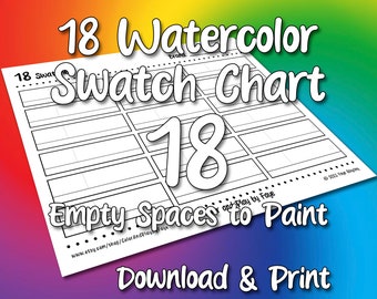 Swatch Chart 18 for Watercolor Pencils | DIY Printable PDF Color Chart Swatch Page | US Letter & A4 Size Paper