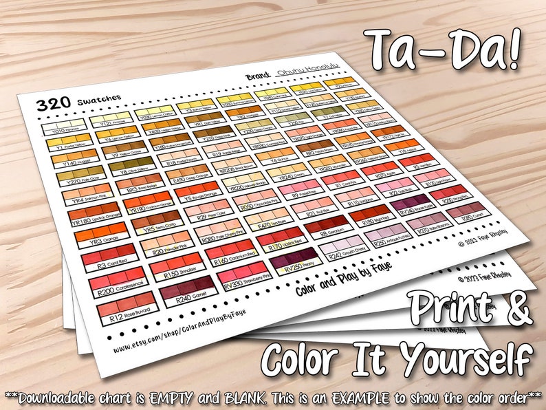 Ohuhu Honolulu 320 Marker Swatch Blank Chart Printable DIY Color Chart ...