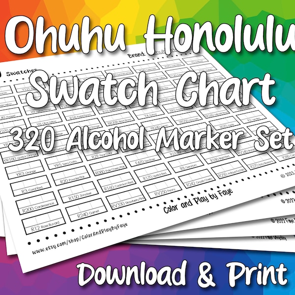 Ohuhu Honolulu 320 Marker Swatch Blank Chart Printable | DIY Farbkarte | Herunterladen und Drucken zu Hause | Digitales PDF | US Letter & A4 Größe