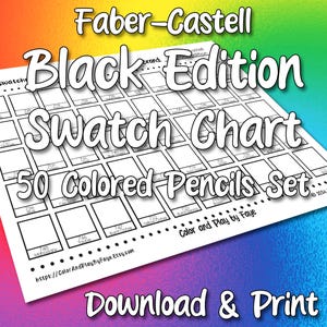 Faber Castell Black Edition 50 Tabela de Amostras para Conjunto de Lápis de Cor (inclui Nomes!) | Página de Tabela de Cores em PDF para Impressão DIY | Papel EUA e A4