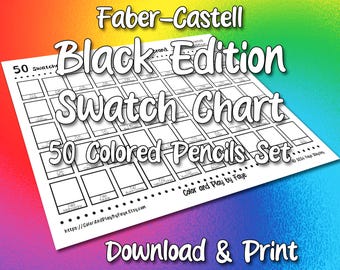 Faber Castell Black Edition 50 Swatch Chart for Colored Pencil Set (includes Names!) | DIY Printable PDF Color Chart Page | US & A4 Paper
