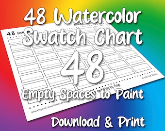 Swatch Chart 48 for Watercolor Pencils | DIY Printable PDF Color Chart Swatch Page | US Letter & A4 Size Paper