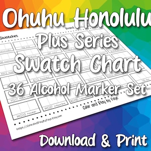 Ohuhu Honolulu 36 nuanciers pour jeu de marqueurs à pointe pinceau Plus | Page d'échantillons de nuancier PDF imprimable DIY | Papier au format Lettre US et A4