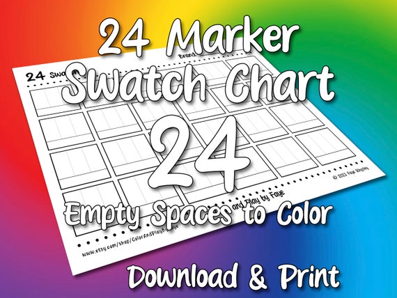 Page imprimable de nuancier vierge de 24 marqueurs | Nuancier bricolage |  Téléchargez et imprimez à la maison | PDF numérique | Papier au format