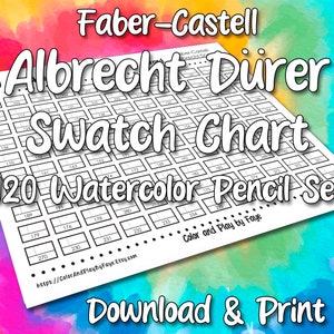 Tabela de Amostras Faber Castell 120 para Conjunto de Lápis Aquarela Albrecht Durer | Página de Amostra de Tabela de Cores em PDF para Impressão DIY | Papel Carta EUA e A4