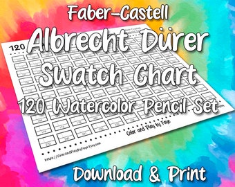Faber Castell 120 Swatch Chart for Albrecht Durer Watercolor Pencil Set | DIY Printable PDF Color Chart Swatch Page | US Letter & A4 Paper