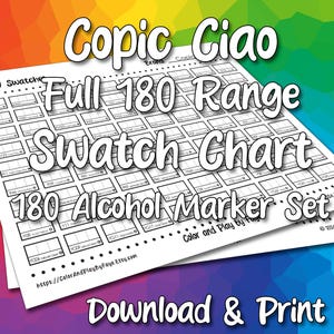 Copic Ciao 180 Swatch Chart für Brush Tip Alkohol Marker | DIY druckbare PDF-Farbkarte Musterseite | US Letter & A4 Papier