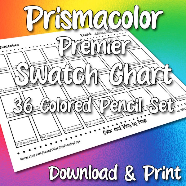 Prismacolor Premier 36 Swatch Page | DIY Colored Pencil Charts | Download and Print | Digital PDF | US Letter & A4 Paper Sizes