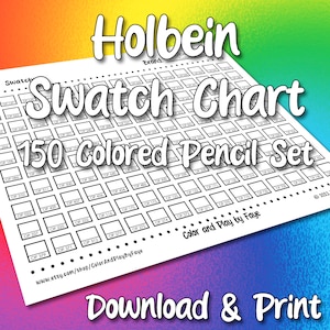 Holbein 150-staalkaart voor kleurpotlodenset | DIY afdrukbare pdf kleurenkaart staalpagina | Papier van Amerikaans letter- en A4-formaat