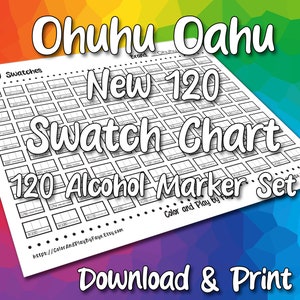 Ohuhu Oahu Neu 120 Swatch Chart für Chisel Tip Alkohol Marker Set | DIY druckbare PDF-Farbkarte Musterseite | US Letter & A4 Papier