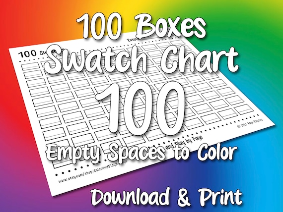 Blank Swatch Chart 100 for Colored Pencils or Other Media | DIY Printable PDF Color Chart Swatch Page | US Letter & A4 Size Paper
