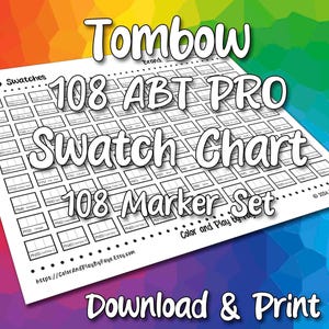Nuancier Tombow 108 pour jeu de marqueurs ABT Pro | Page d'échantillons imprimable du nuancier PDF | Papier au format Lettre US et A4