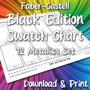 Faber Castell Black Edition 12 staalkaart voor metallic kleurpotlodenset (inclusief namen!) | DIY afdrukbare pdf-kleurenkaartpagina | VS en A4-formaat
