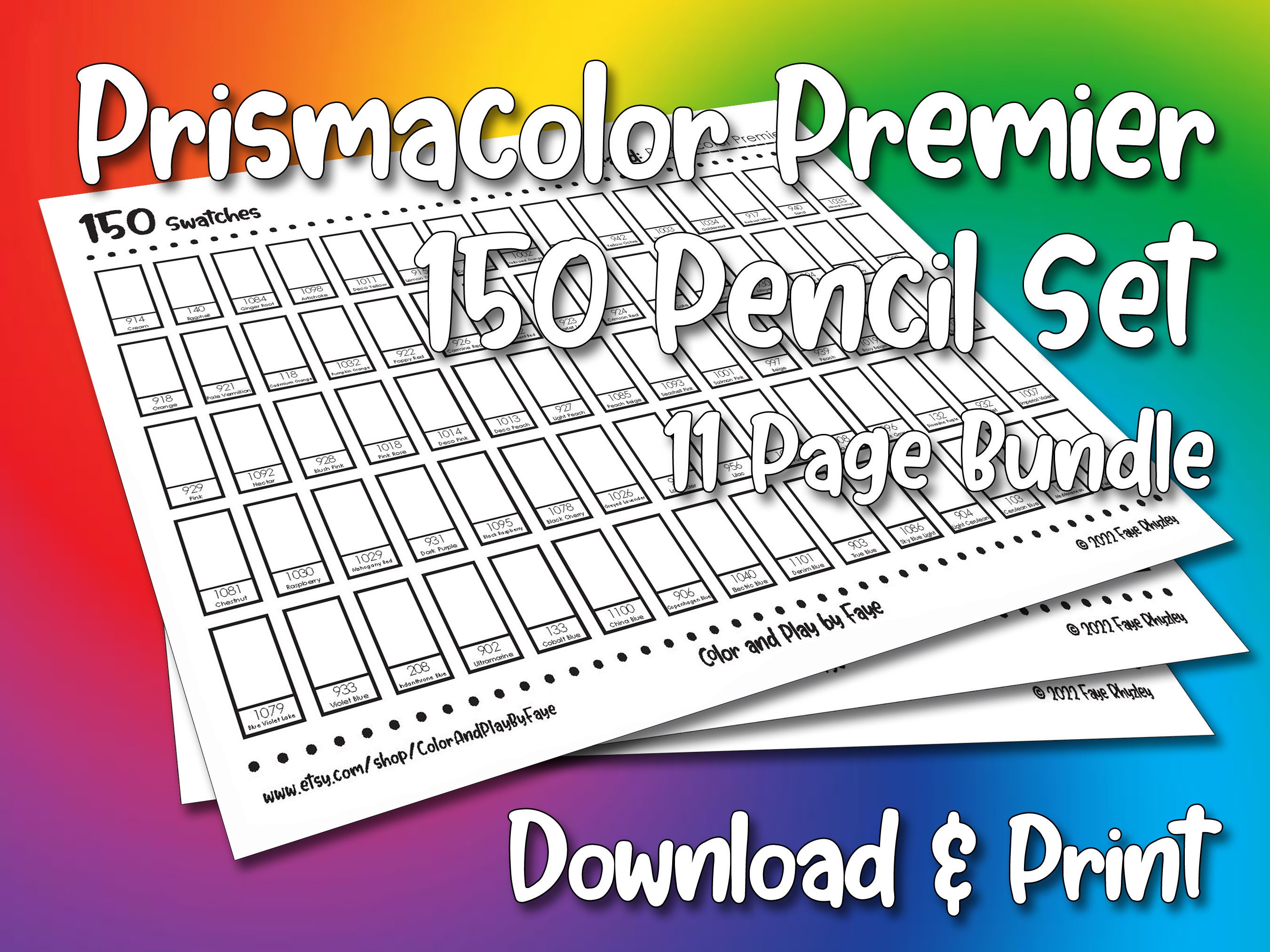 Prismacolor Premier Pencils – 150 Set Printable PDF Colour Chart