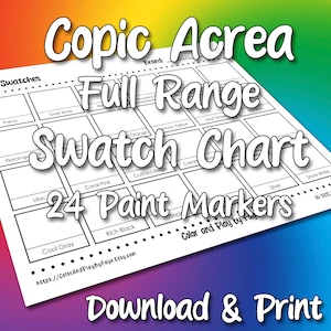 Copic Acrea 24 Swatch Chart per la gamma di pennarelli per pittura / Pagina campione di tabella colori PDF stampabile fai da te / Carta formato lettera USA e A4