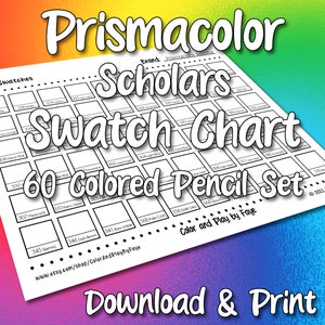 Tabla de muestras Prismacolor de 60 colores para lápices de colores escolares / Página de muestras de la tabla de colores imprimible en PDF / Papel tamaño carta y A4 (EE. UU.)