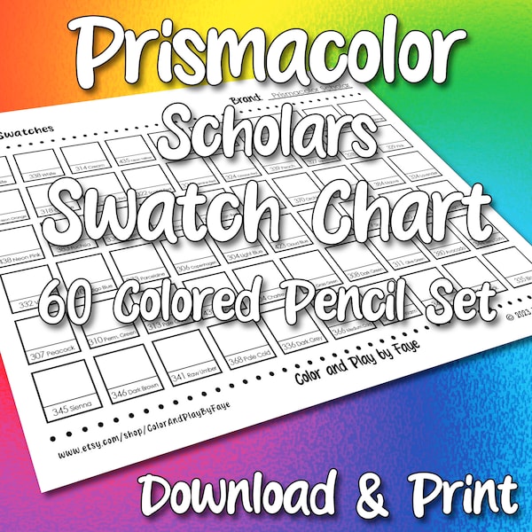 Prismacolor Scholar 60 Swatch Page | DIY Colored Pencil Charts | Download and Print | Digital PDF | Letter Size Paper