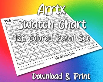 Arrtx 126 Swatch Chart for Colored Pencil Set | DIY Printable PDF Color Chart Swatch Page | US Letter & A4 Size Paper