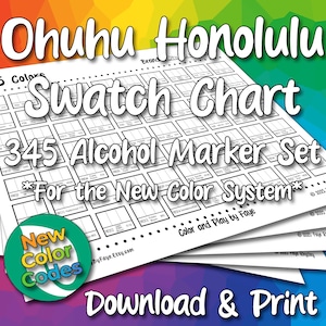 New Numbers Ohuhu Honolulu 345 Swatch Chart for Brush Tip Alcohol Marker Set | DIY Printable PDF Color Chart Swatch Page | US Letter & A4