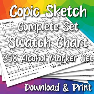 Tabela de Amostras do Copic Sketch 358 para Marcadores de Álcool com Ponta de Pincel | Página de Amostras de Cores em PDF para Impressão DIY | Papel Tamanho Carta EUA e A4